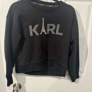 Karl Lagerfeld Black Crew Neck Sweater with Eiffel Tower Detail